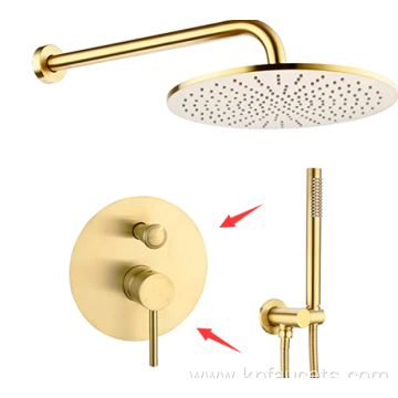 Gold Wall Mount Brass Shower Mixer Rainfall Concealed Shower Set